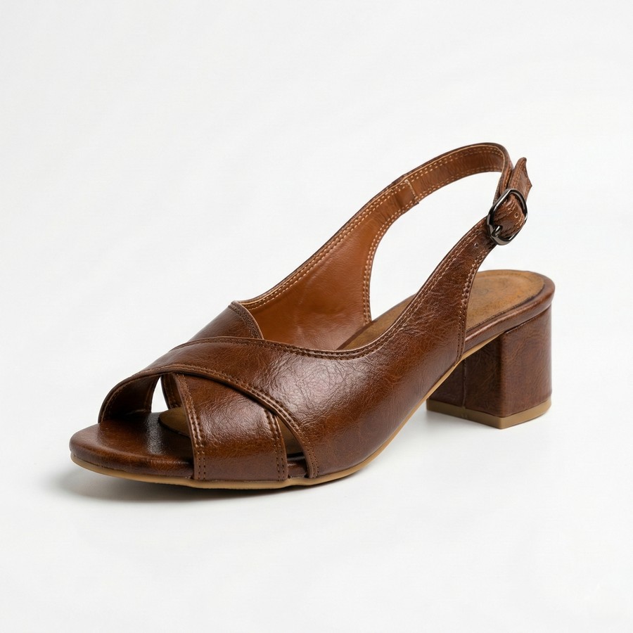 Women’s Italian leather sandal in tan with a leather insole, lightweight sole, 4 cm heel